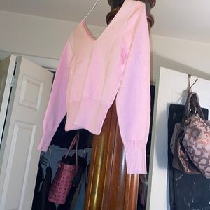 V neck front and back high waist sweater blouse